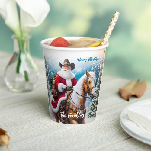 Western Santa Claus Riding a Horse Christmas Paper Cups