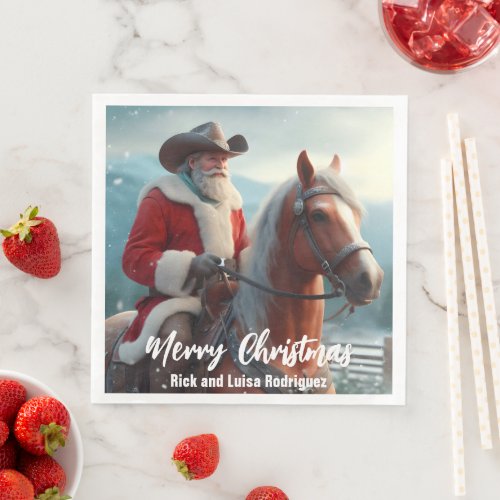 Western Santa Claus Riding a Horse Christmas Paper Dinner Napkins