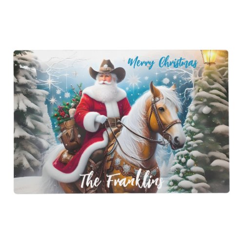 Western Santa Claus Riding a Horse Christmas Placemat