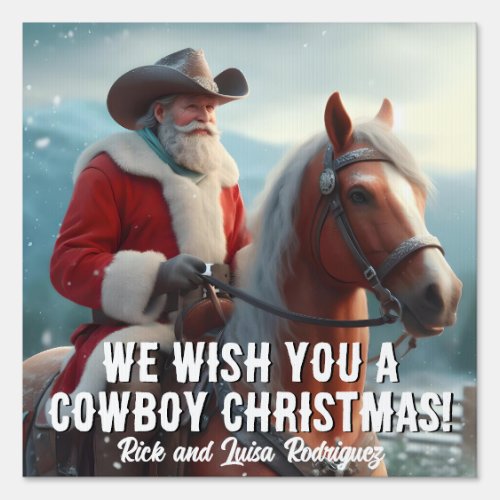 Western Santa Claus Riding a Horse Christmas Sign