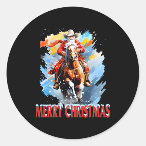 Western Santa Merry Christmas  Classic Round Sticker