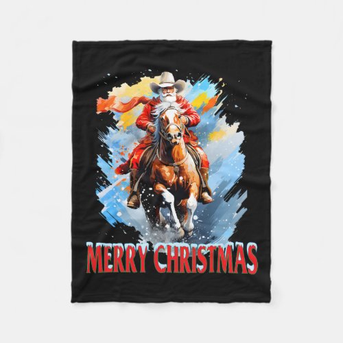 Western Santa Merry Christmas  Fleece Blanket