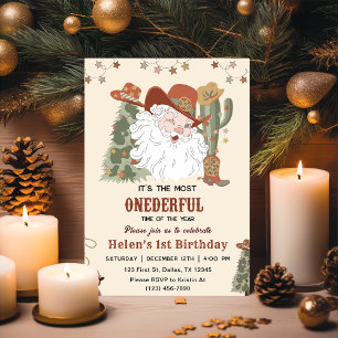 Western Santa Oh What Fun Christmas Birthday Invitation