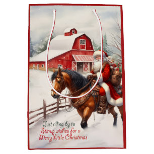 Western Santa on Horseback Country Christmas Medium Gift Bag