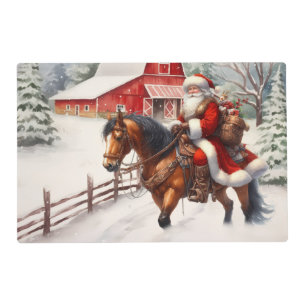 Western Santa on Horseback Country Christmas  Placemat