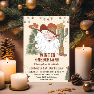 Western Santa Winter Onederland Christmas Birthday Invitation