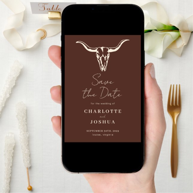 Western Save the Date | Rustic Boho Cow Skull (Front Digital)