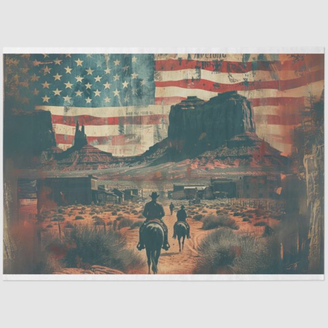 Western Scene Stars Stripes Decoupage Tissue Paper (Front)