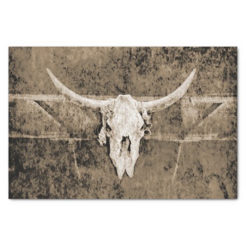 Western Sepia Brown Texture Cowboy Bull Skull Tissue Paper
