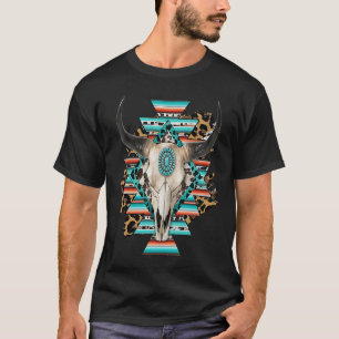 Western Serape Aztec Cow Skull Bull Skull Cowgirl T-Shirt
