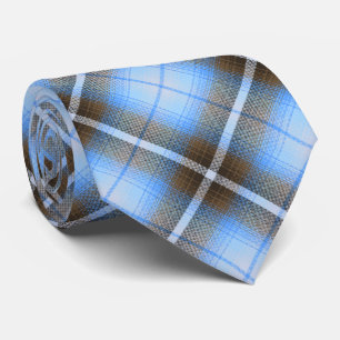Western Shadow Plaid Brown and Cyan Two-sided Neck Tie