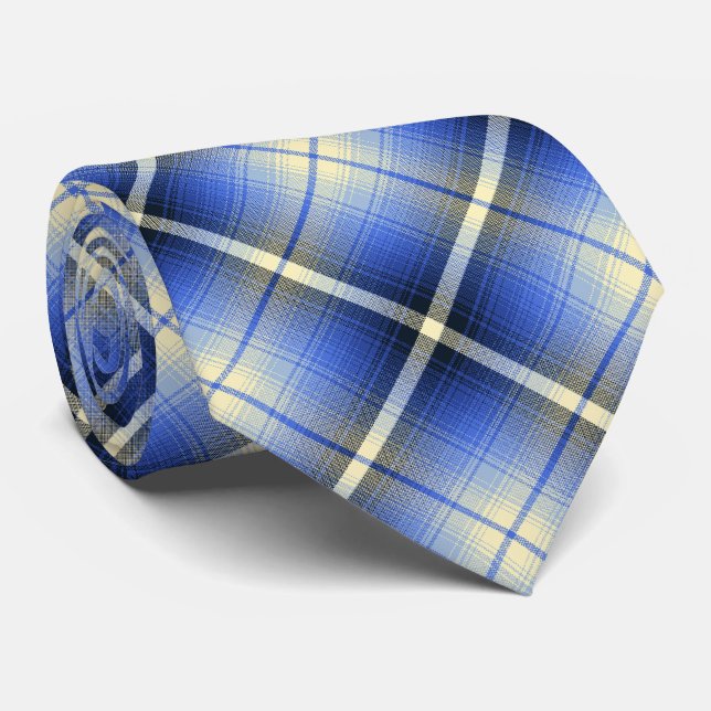 Western Shadow Plaid Navy and Royal Two-sided Neck Tie (Rolled)