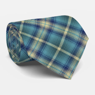 Western Shadow Plaid Navy and Teal Two-sided Tie