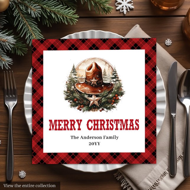Western sheriff's badge red black Christmas napkin (Western sheriff's badge red black Christmas napkin)