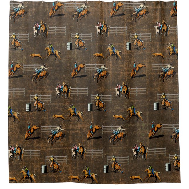 Western Shower Curtain With Rodeo Events (Front)