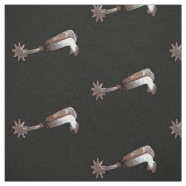 Western Silver Cowboy Spur On Black Fabric (Swatch)