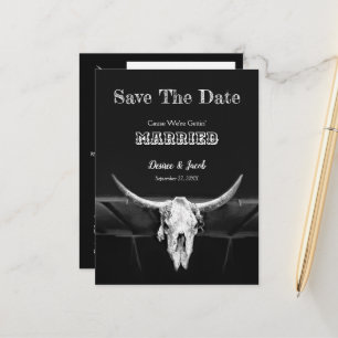 Western Skull Rustic Black And White Save The Date Postcard