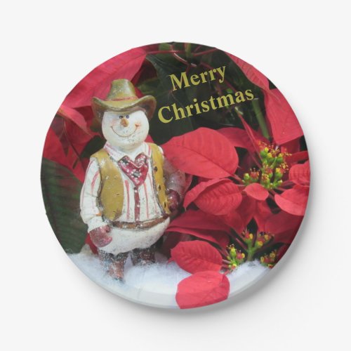 Western Snowmans Christmas _ Holiday Paper Plates