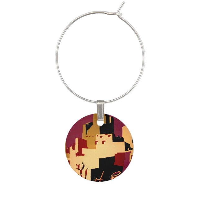 Western Southwest Pueblo WPA National Wine Glass Charm (Front)