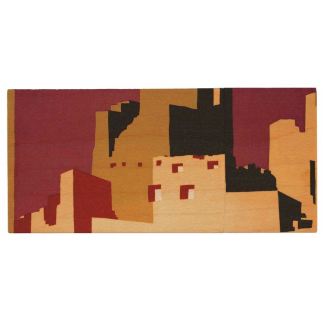 Western Southwest Pueblo WPA National Wood Flash Drive (Front)