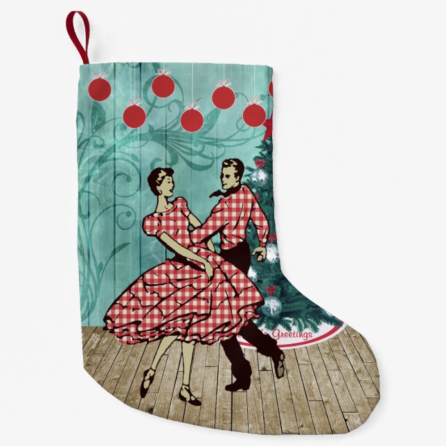 Western Square Dancing Couple Christmas Dance Small Christmas Stocking (Front)