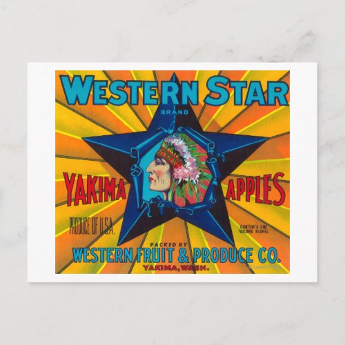 Western Star Apple Label _ Yakima WA Postcard