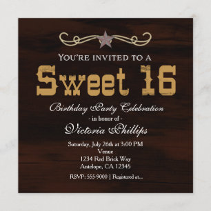 Western Star Country SWEET 16 BIRTHDAY Invitations