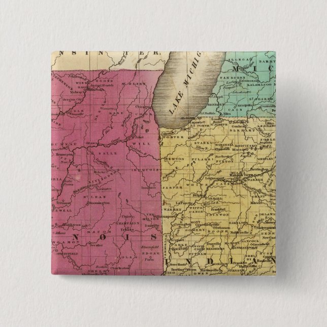 Western States with inset map of Upper Michigan Pinback Button (Front)