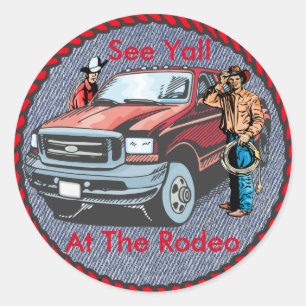 Western Sticker Rodeo Cowboys On Denim Print
