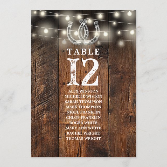 Western String Lights Table Number Seating Chart (Front)