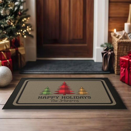 Western Style Buffalo Check Pattern Christmas Tree Doormat