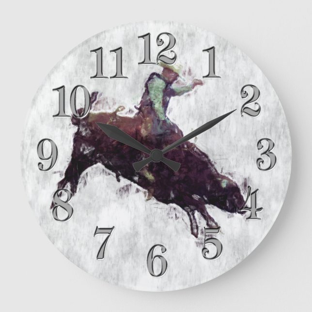 Western-style Bull Rider Rodeo Cowboy Large Clock (Front)