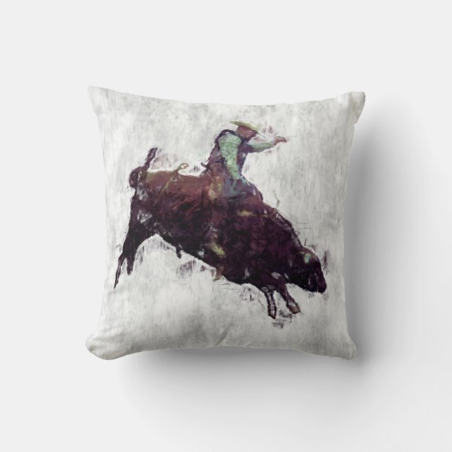 Western-style Bull Rider Rodeo Cowboy Throw Pillow (Front)