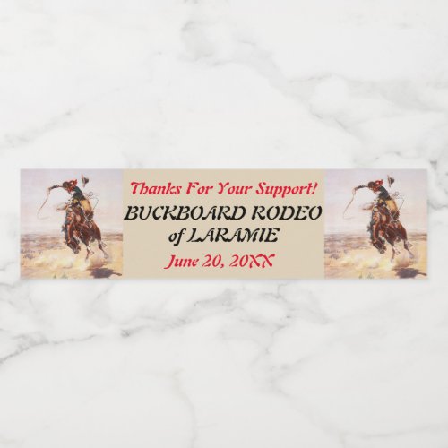 Western Style Cowboy and Bucking Horse Rodeo Water Bottle Label