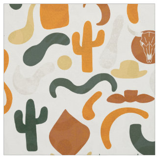 Western style cowboy hat cactus bull skull desert fabric