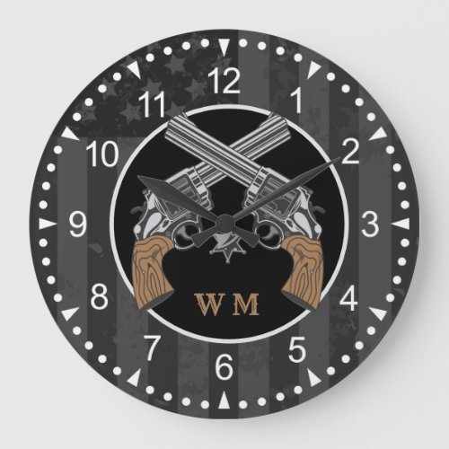 Western Style Crossed Guns With Monogram Large Clock