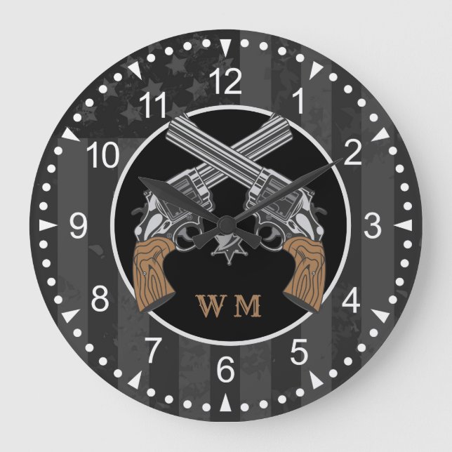 Western Style Crossed Guns With Monogram Large Clock (Front)
