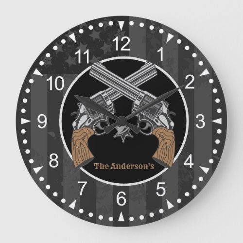 Western Style Crossed Guns With Name Large Clock