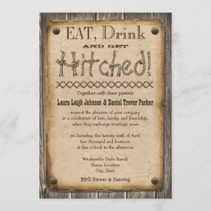 Western Style Eat, Drink and Get Hitched Wedding Invitation
