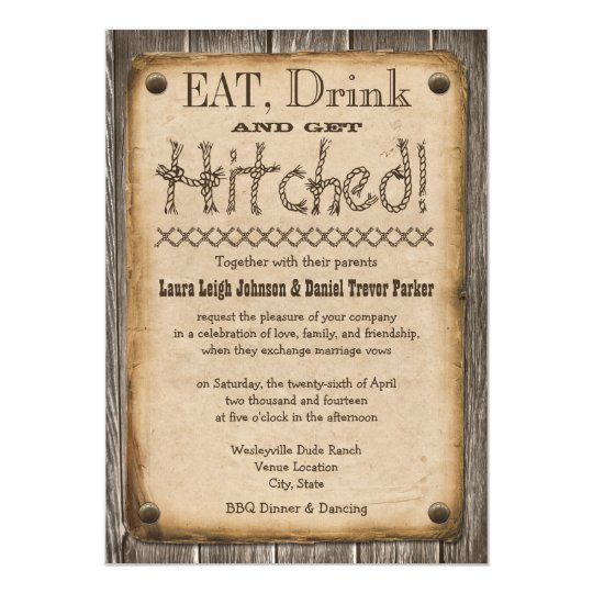 Western Style Eat Drink And Get Hitched Wedding Invitation Western Style Eat Drink And Get Hitched Wedding Invitation