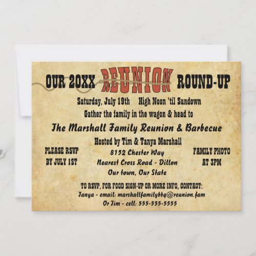 Western Style Faux Aged Parchment Reunion Invitation