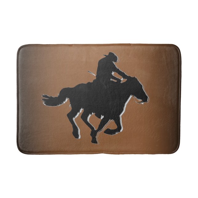 Western-style Galloping Horse and Cowboy Bath Mat (Front)