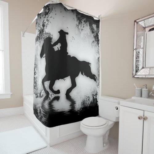 Western_style Galloping Horse and Rider Shower Curtain