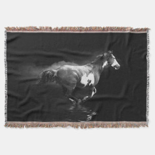 Western-style Galloping Pinto Horse and Smoke Throw Blanket