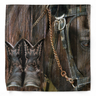 Western Style Horse And Cowboy Boots Bandana