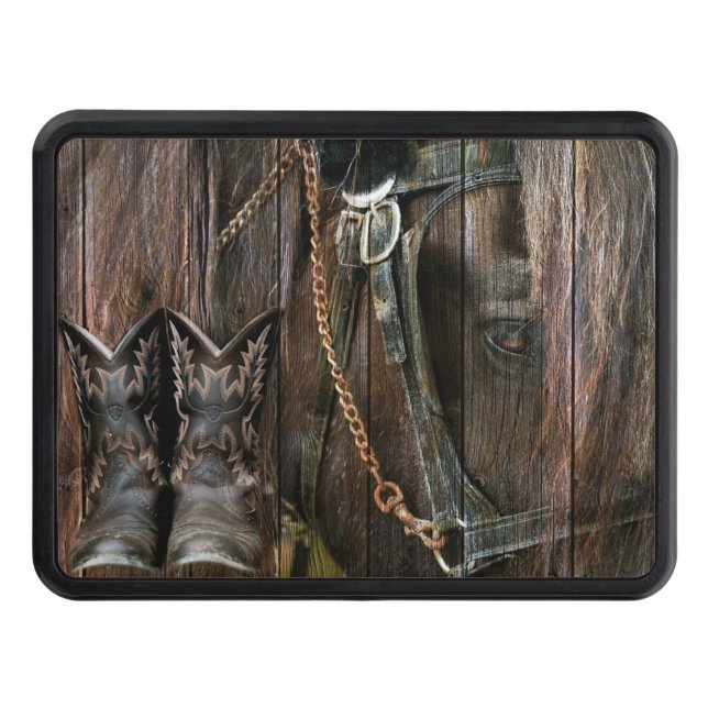 Western Style Horse And Cowboy Boots Hitch Cover (Front)