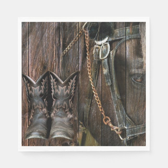 Western Style Horse And Cowboy Boots Napkins (Front)