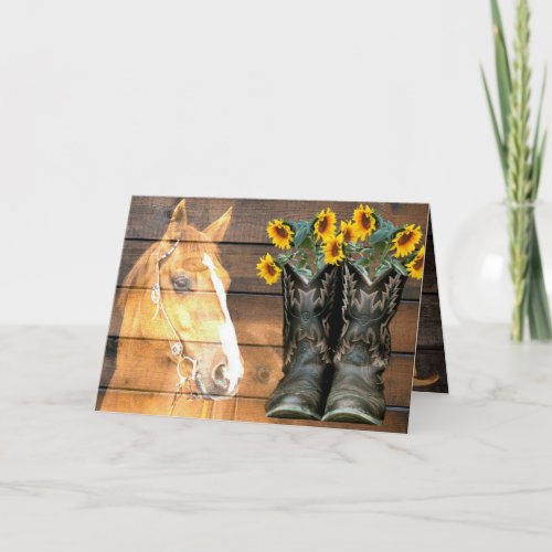 Western Style Horse And Cowboy Boots Sunflowers Note Card
