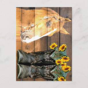 Western Style Horse And Cowboy Boots Sunflowers Postcard