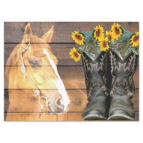 Western Style Horse And Cowboy Boots Sunflowers Tissue Paper